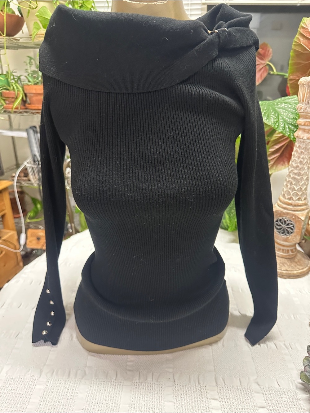 White House Black Market Black Ribbed Knit Top